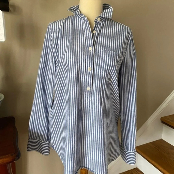 J. Crew Blue Striped Boy Fit Popover Button Down - Picture 1 of 8